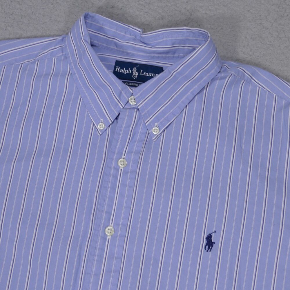 Polo Ralph Lauren Shirt Men 2XL Classic Fit Blue Striped Button Down Long Sleeve
